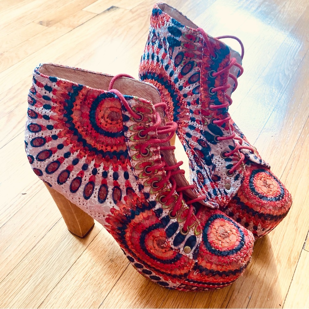 Red crochet Jeffrey Campbell Lita boots